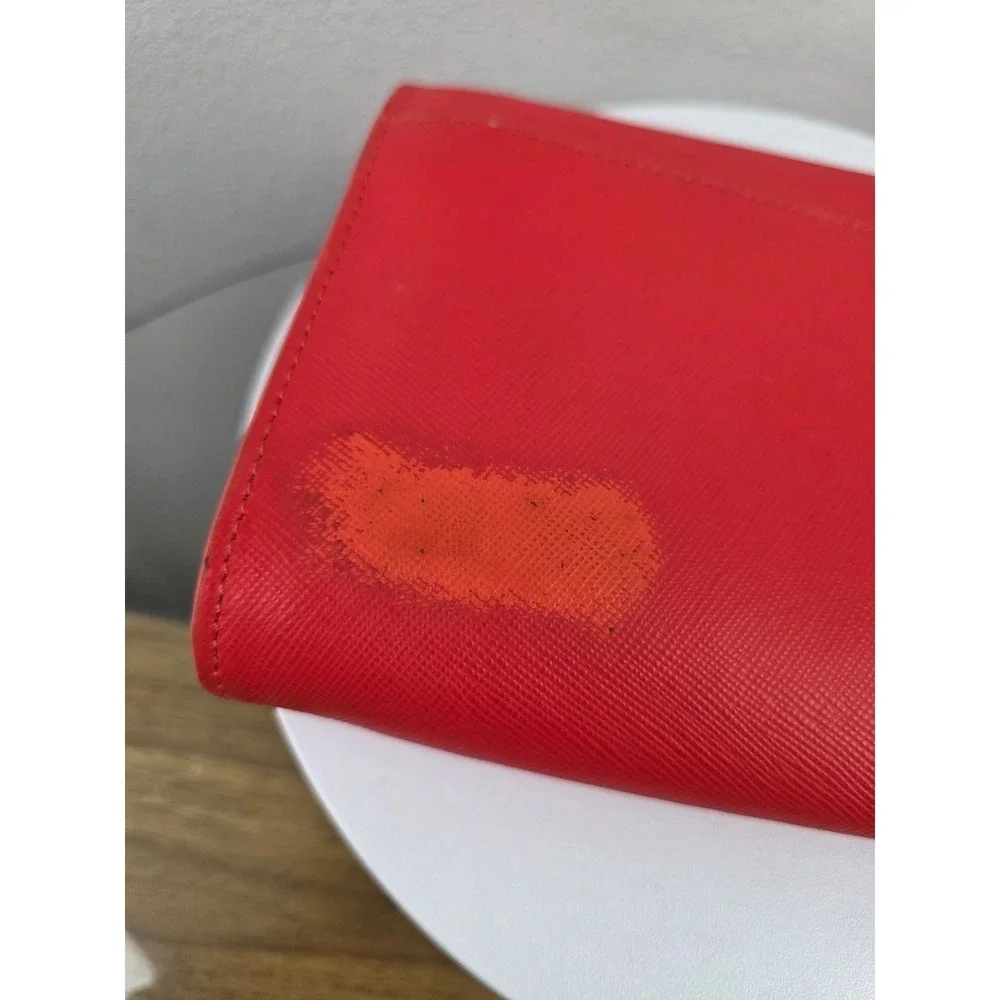 Tory Burch Robinson Red Orange Saffiano Leather Envelope Clutch Bag Mirror